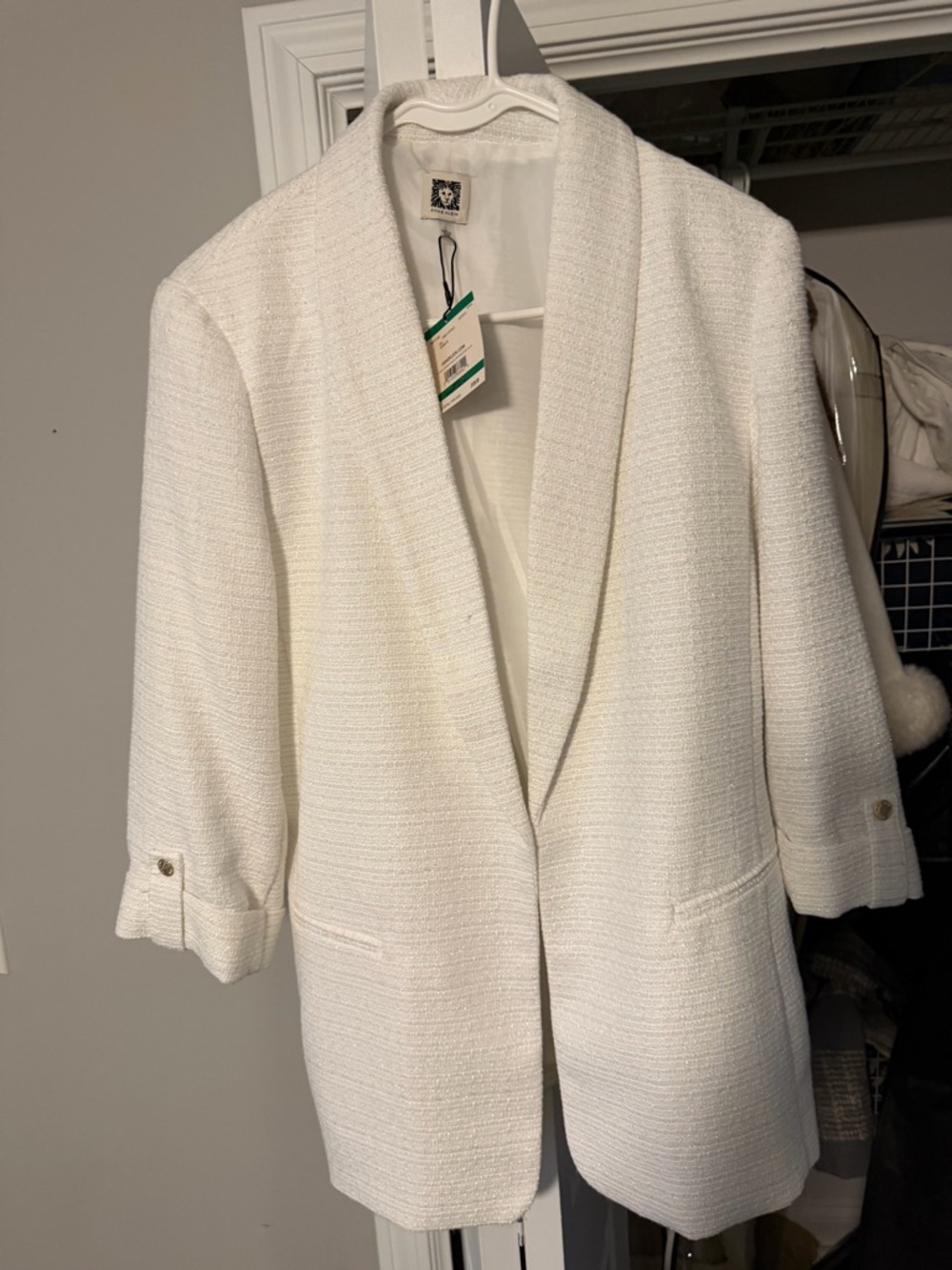 Anne Klein White Bouclé Open-Front Blazer